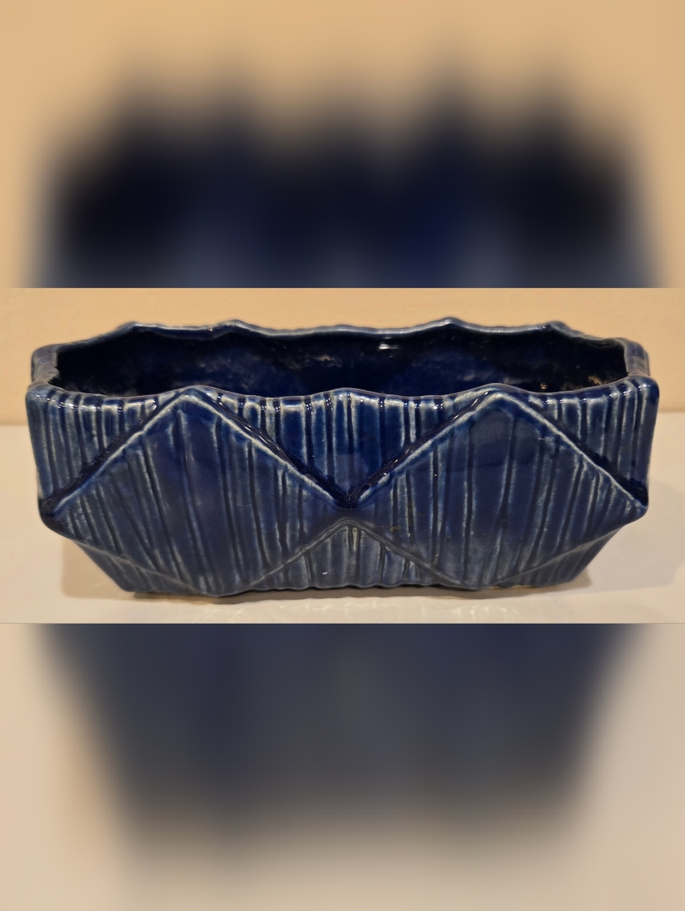 McCoy Blue Ceramic Planter Vase - Textured Geometric Design